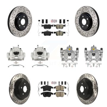 Front Rear Brake Caliper Drill Slotted Rotors Ameribrakes Pad Kit (10Pc) For Lincoln MKZ KCD-101784N