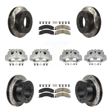 Front Rear Brake Caliper Drill Slot Rotors Ceramic Pad Kit (10Pc) For GMC Sierra 3500 HD KCD-101787N