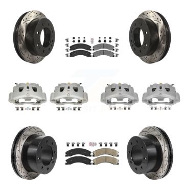 Front Rear Brake Caliper Drill Slot Rotor Ameribrakes Pad Kit (10Pc) For GMC Sierra 3500 KCD-101789N