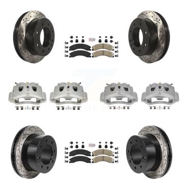 Front Rear Brake Caliper Drill Slot Rotors Ceramic Pad Kit (10Pc) For GMC Sierra 3500 HD KCD-101791N