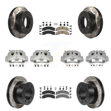 Front Rear Brake Caliper Drill Slot Rotor Ameribrakes Pad Kit (10Pc) For GMC Sierra 3500 KCD-101794N