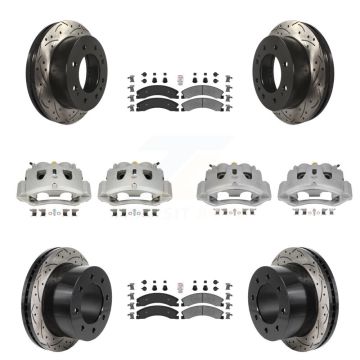 Front Rear Brake Caliper Drill Slot Rotor Semi-Metallic Pad Kit (10Pc) For GMC Sierra HD KCD-101795N