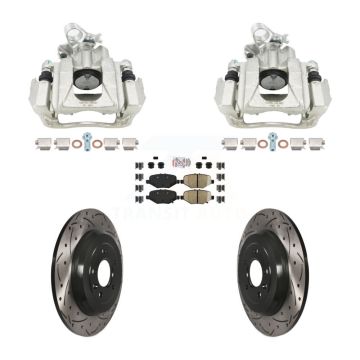 Rear Disc Brake Coated Caliper Drill Slot Rotors Semi-Metallic Pad Kit For Ford Explorer KCD-101796N