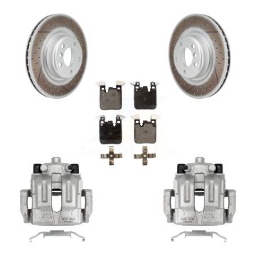 Rear Disc Brake Caliper Coated Rotors And Semi-Metallic Pads Kit For BMW 328i KCG-100007P