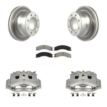Rear Brake Caliper Coat Rotor & Semi-Metallic Pad Kit For GMC Savana 3500 Chevrolet 4500 KCG-100012S