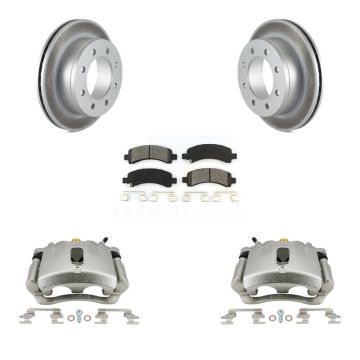 Rear Brake Caliper Coat Rotor & Semi-Metallic Pad Kit For GMC Chevrolet Savana 2500 3500 KCG-100014S