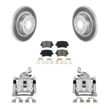 Rear Disc Brake Caliper Coat Rotor Semi-Metallic Pad Kit For 2008 Volkswagen Passat 2.0L KCG-100049S