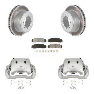 Rear Disc Brake Caliper Coated Rotor And Semi-Metallic Pad Kit For Ford F-450 Super Duty KCG-100059S
