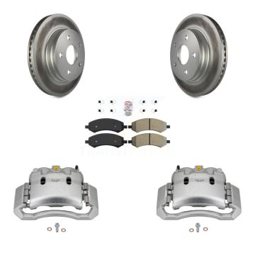Front Disc Brake Caliper Coated Rotors And Semi-Metallic Pads Kit For Dodge Ram 1500 KCG-100076N