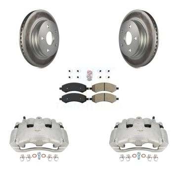 Front Disc Brake Caliper Coated Rotors And Semi-Metallic Pads Kit For Dodge Ram 1500 KCG-100081N