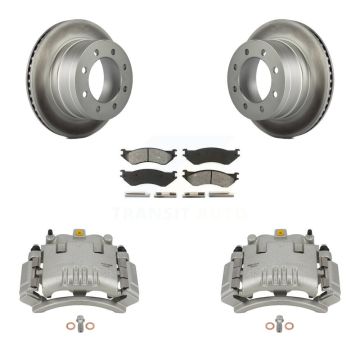 Rear Disc Brake Caliper Coat Rotors & Semi-Metallic Pad Kit For Dodge Ram 3500 2500 1500 KCG-100083S