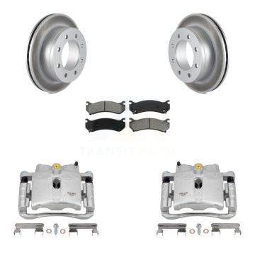 Rear Brake Caliper Coat Rotors Semi-Metallic Pad Kit For GMC Chevrolet Sierra 2500 HD XL KCG-100089S