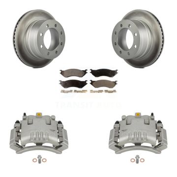 Rear Disc Brake Caliper Coat Rotors & Semi-Metallic Pad Kit For Dodge Ram 3500 2500 1500 KCG-100091P