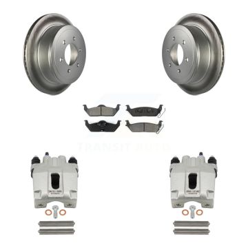 Rear Disc Brake Caliper Coat Rotors Semi-Metallic Pad Kit For Ford F-150 Lincoln Mark LT KCG-100094S