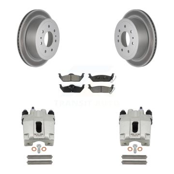 Rear Disc Brake Caliper Coat Rotors Semi-Metallic Pad Kit For Ford F-150 Lincoln Mark LT KCG-100095S