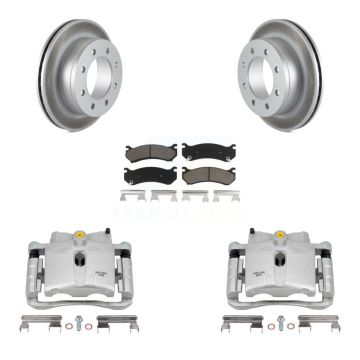 Rear Brake Caliper Coat Rotor Ceramic Pad Kit For GMC Chevrolet Sierra 2500 HD Silverado KCG-100097C
