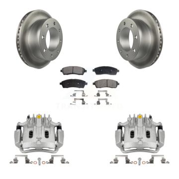 Rear Disc Brake Caliper Coat Rotor Semi-Metallic Pad Kit For Ford F-350 Super Duty F-250 KCG-100116P