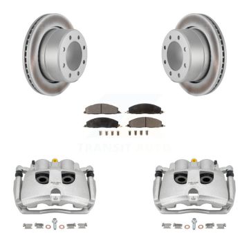 Rear Disc Brake Caliper Coated Rotors And Semi-Metallic Pads Kit For Ram 3500 2500 Dodge KCG-100157P