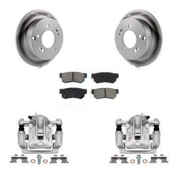 Rear Disc Brake Caliper Coat Rotor & Semi-Metallic Pad Kit For Hyundai Sonata Kia Optima KCG-100163S