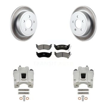 Rear Disc Brake Caliper Coat Rotors & Semi-Metallic Pad Kit For Jeep Liberty Wrangler TJ KCG-100175S