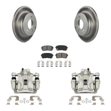 Rear Disc Brake Caliper Coat Rotor & Semi-Metallic Pad Kit For Hyundai Sonata Kia Optima KCG-100185S