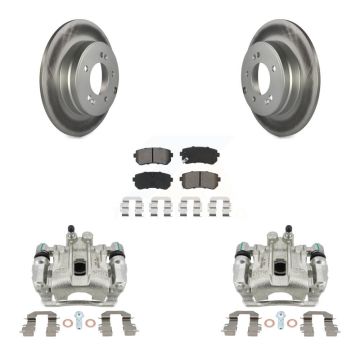 Rear Disc Brake Caliper Coat Rotor & Semi-Metallic Pad Kit For Hyundai Sonata Kia Optima KCG-100186S