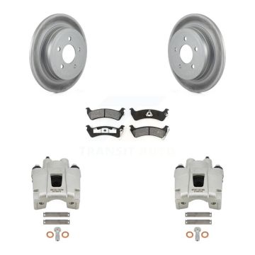 Rear Disc Brake Caliper Coat Rotors & Semi-Metallic Pad Kit For Ford Explorer Sport Trac KCG-100189S
