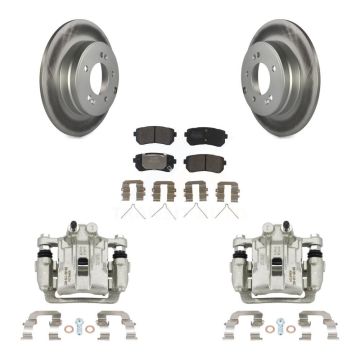 Rear Disc Brake Caliper Coat Rotor & Semi-Metallic Pad Kit For Hyundai Sonata Kia Optima KCG-100192P