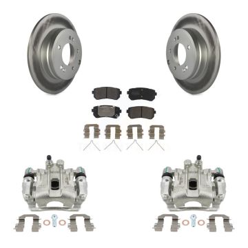 Rear Disc Brake Caliper Coat Rotor & Semi-Metallic Pad Kit For Hyundai Sonata Kia Optima KCG-100193P