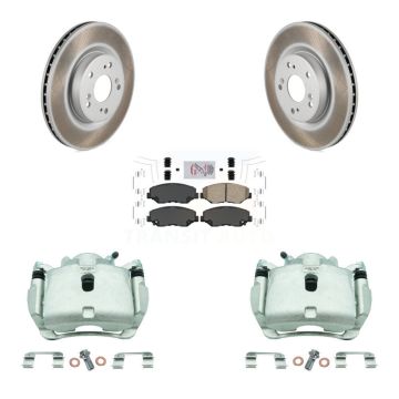 Front Disc Brake Caliper Coated Rotors And Ceramic Pads Kit For 2012-2016 Honda CR-V FWD KCG-100198N