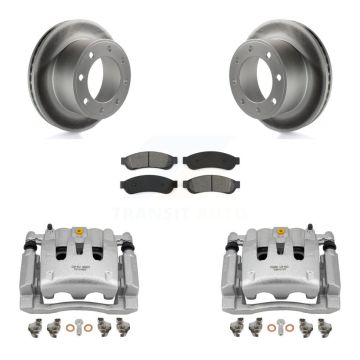 Rear Disc Brake Caliper Coat Rotor Semi-Metallic Pad Kit For Ford F-250 Super Duty F-350 KCG-100198S