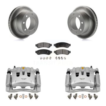 Rear Disc Brake Caliper Coat Rotor Semi-Metallic Pad Kit For Ford F-250 Super Duty F-350 KCG-100205P