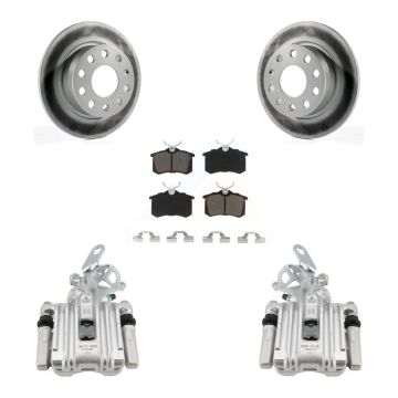 Rear Disc Brake Caliper Coat Rotor & Ceramic Pad Kit For Volkswagen Jetta Beetle Audi A3 KCG-100231C
