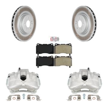 Front Disc Brake Caliper Coat Rotors And Semi-Metallic Pad Kit For Hyundai Genesis Coupe KCG-100240N