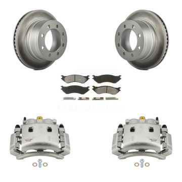 Rear Disc Brake Caliper Coated Rotors And Semi-Metallic Pads Kit For Dodge Ram 3500 KCG-100254S