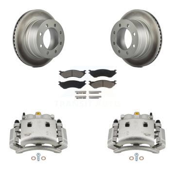 Rear Brake Caliper Coat Rotor & Ceramic Pad Kit For Dodge Ram 3500 With Dual Wheels KCG-100263C