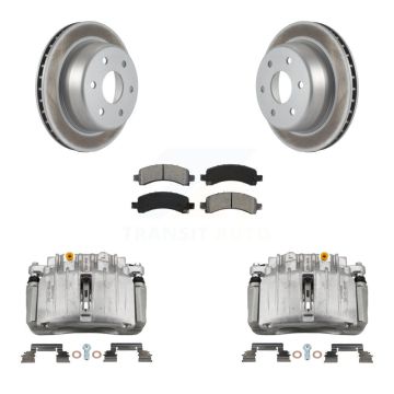 Rear Brake Caliper Coat Rotor Semi-Metallic Pad Kit For GMC Yukon Chevrolet Tahoe XL RWD KCG-100264S