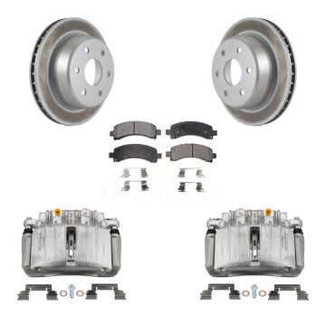 Rear Brake Caliper Coat Rotor Semi-Metallic Pad Kit For GMC Yukon Chevrolet Tahoe XL RWD KCG-100272P