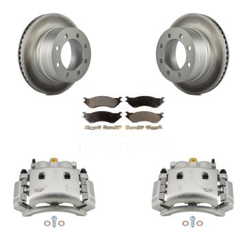 Rear Brake Caliper Coat Rotor & Ceramic Pad Kit For Dodge Ram 3500 With Dual Wheels KCG-100285T