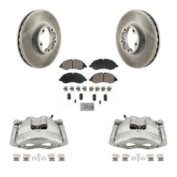 Front Disc Brake Caliper Coated Rotors And Semi-Metallic Pad Kit For Ford Transit-350 HD KCG-100286N