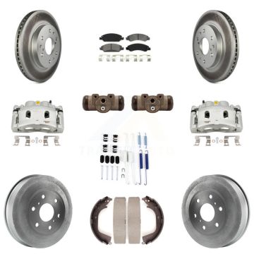 Front Rear Brake Caliper Coat Rotor Drum Semi-Metallic Pad Shoes Cylinder Kit (11Pc) For KCG-100341S