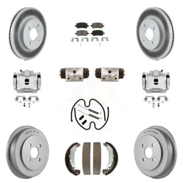 Front Rear Disc Brake Caliper Coated Rotor Drum Ceramic Pad Shoe Cylinder Kit (11Pc) For KCG-100343C