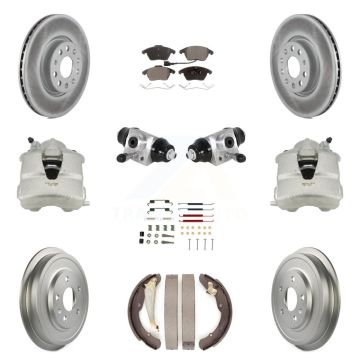 Front Rear Brake Caliper Coat Rotor Drum Semi-Metallic Pad Shoes Cylinder Kit (11Pc) For KCG-100343P