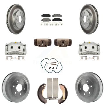 Front Rear Brake Caliper Coat Rotor Drum Semi-Metallic Pad Shoes Cylinder Kit (11Pc) For KCG-100343S