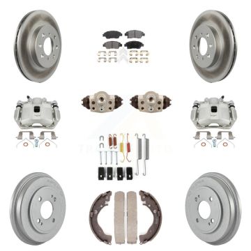 Front Rear Disc Brake Caliper Coated Rotor Drum Ceramic Pad Shoe Cylinder Kit (11Pc) For KCG-100343T