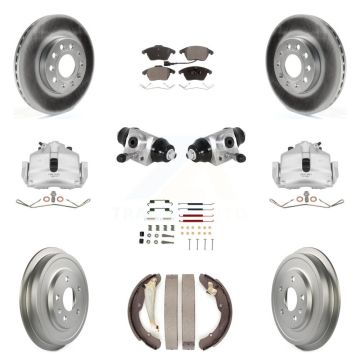 Front Rear Brake Caliper Coat Rotor Drum Semi-Metallic Pad Shoes Cylinder Kit (11Pc) For KCG-100344P