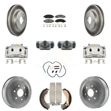 Front Rear Brake Caliper Coat Rotor Drum Semi-Metallic Pad Shoes Cylinder Kit (11Pc) For KCG-100344S
