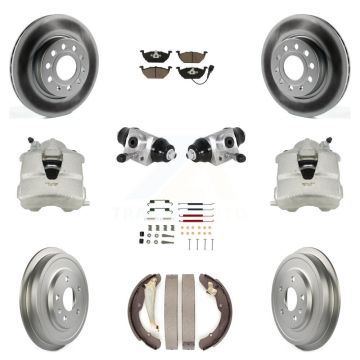 Front Rear Disc Brake Caliper Coated Rotor Drum Ceramic Pad Shoe Cylinder Kit (11Pc) For KCG-100346C
