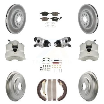 Front Rear Disc Brake Caliper Coated Rotor Drum Ceramic Pad Shoe Cylinder Kit (11Pc) For KCG-100347C