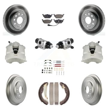 Front Rear Brake Caliper Coat Rotor Drum Semi-Metallic Pad Shoes Cylinder Kit (11Pc) For KCG-100347P